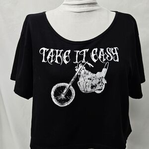 "Take It Easy" in this Black Graphic Women's Crop Top By Metal Mulisha